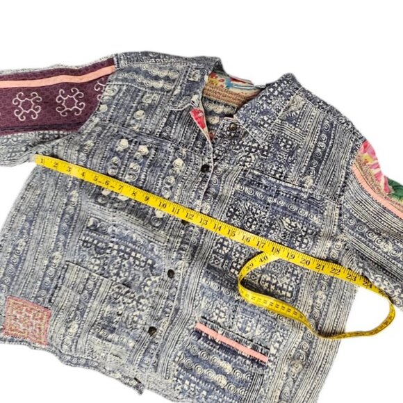 Chico's Womens 100% Linen Vintage Button Up Shacket, Patchwork, 3 / US Large - Picture 2 of 7
